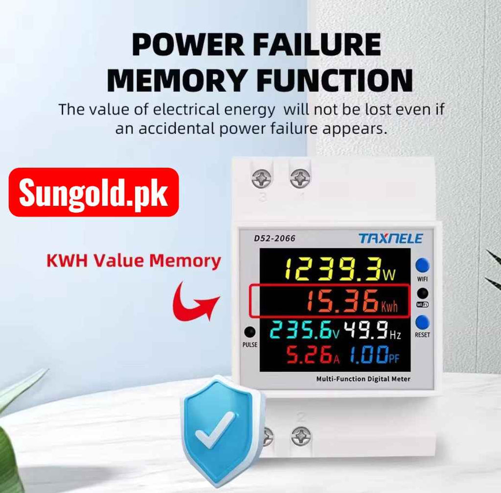 Din Rail 6 IN 1 AC Monitor Voltage, Ampere, Kwh with Rest Button | Din Rail AC 220V 110V 40V-300V 100A  builtin wifi