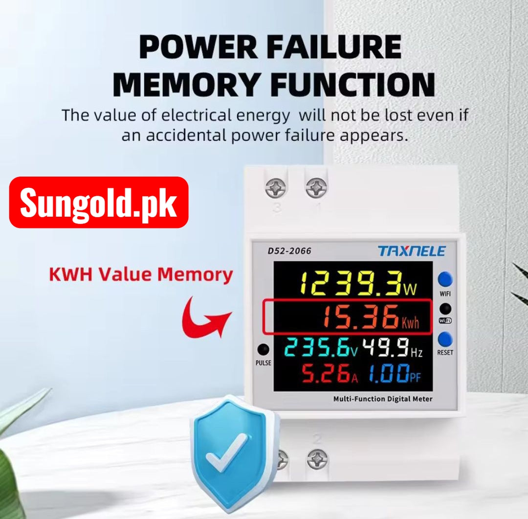 Din Rail 6 IN 1 AC Monitor Voltage, Ampere, Kwh with Rest Button | Din Rail AC 220V 110V 40V-300V 100A  builtin wifi