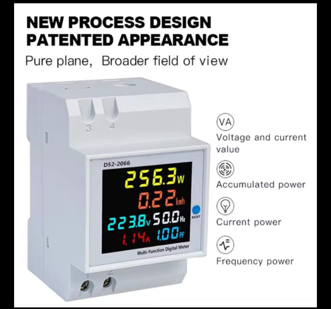 Din Rail 6 IN 1 AC Monitor Voltage, Ampere, Kwh with Rest Button | Din Rail AC 220V 110V 40V-300V 100A  builtin wifi