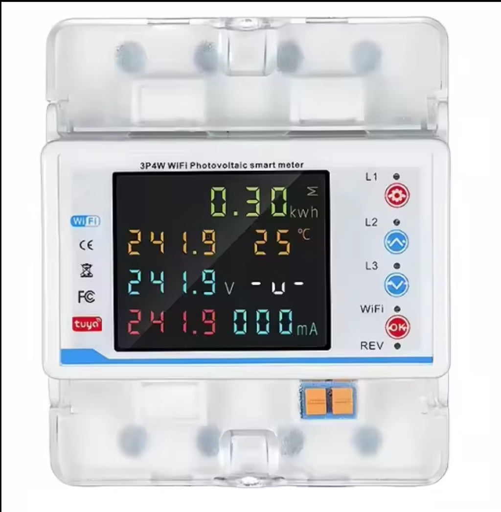 Digital meter with display and control buttons on a white background