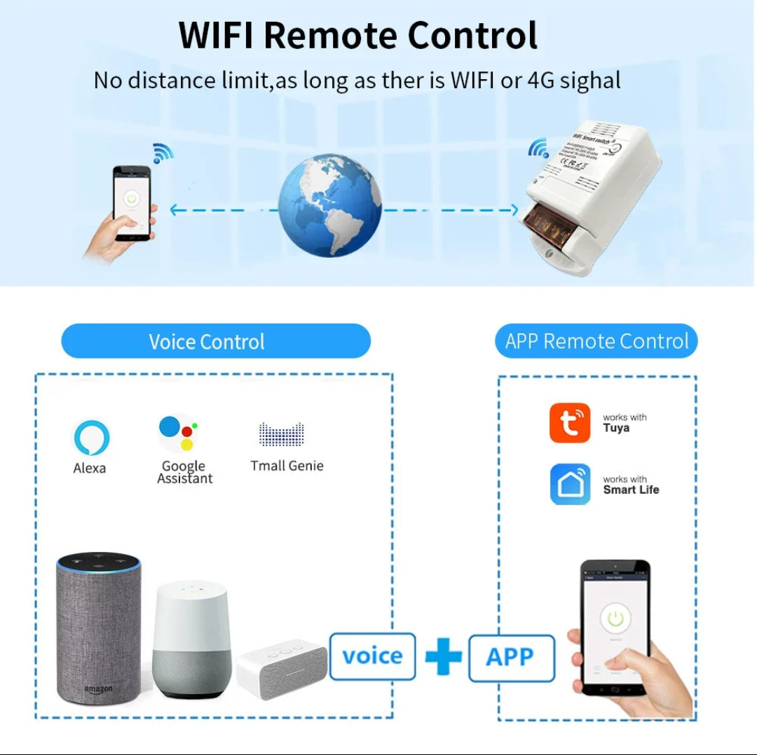 Wifi 30A Relay Module 85-250V 220V Smart Switch 30A Controller SmartLife Tuya Remote Control Alexa Google Home Automation