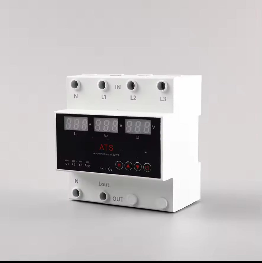 100A 3 Phase Over Under Voltage Protector ATS Automatic Transfer Switch Phase Selector Uninterrupted Power Over Current Sun Gold