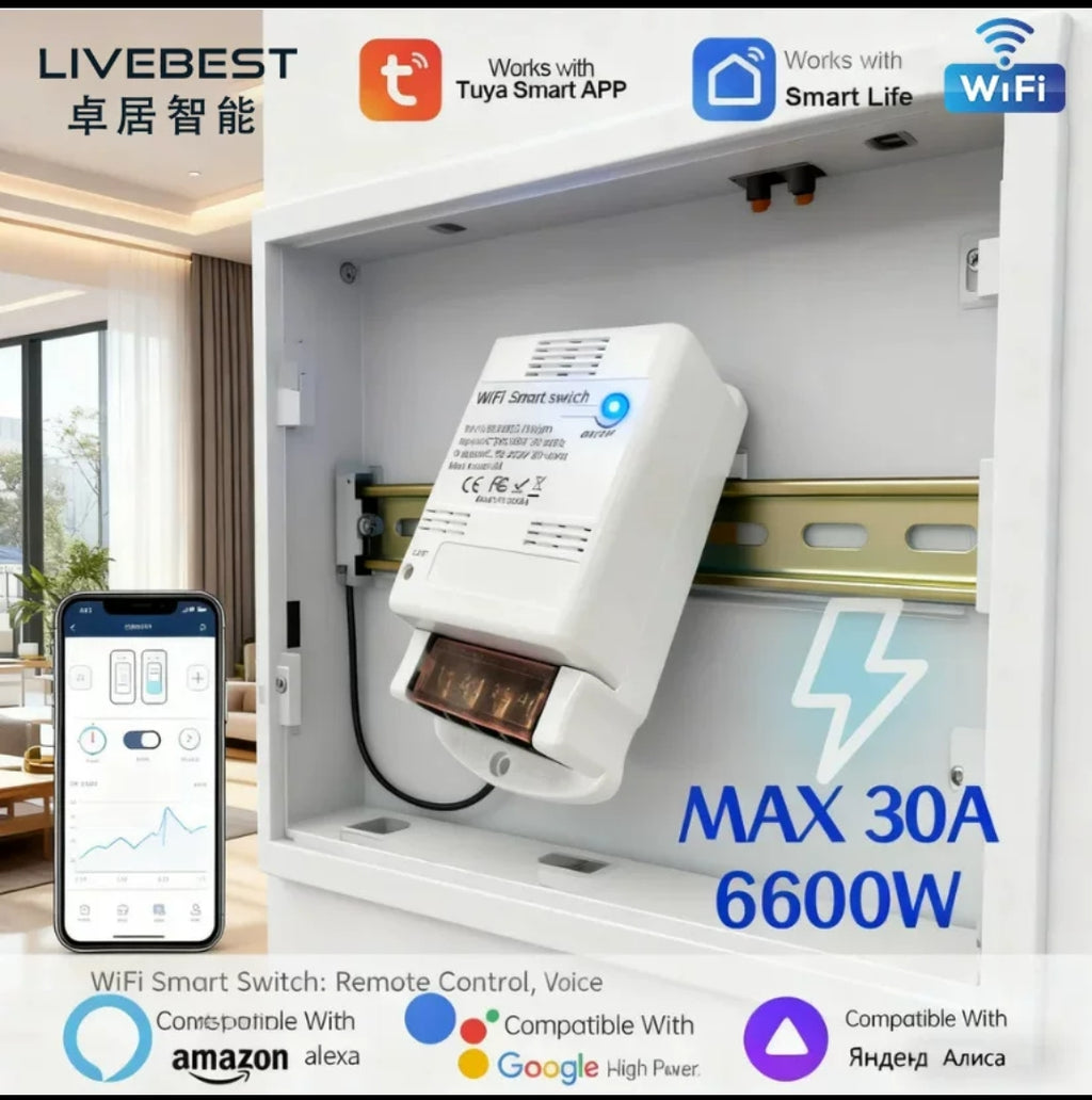 Wifi 30A Relay Module 85-250V 220V Smart Switch 30A Controller SmartLife Tuya Remote Control Alexa Google Home Automation