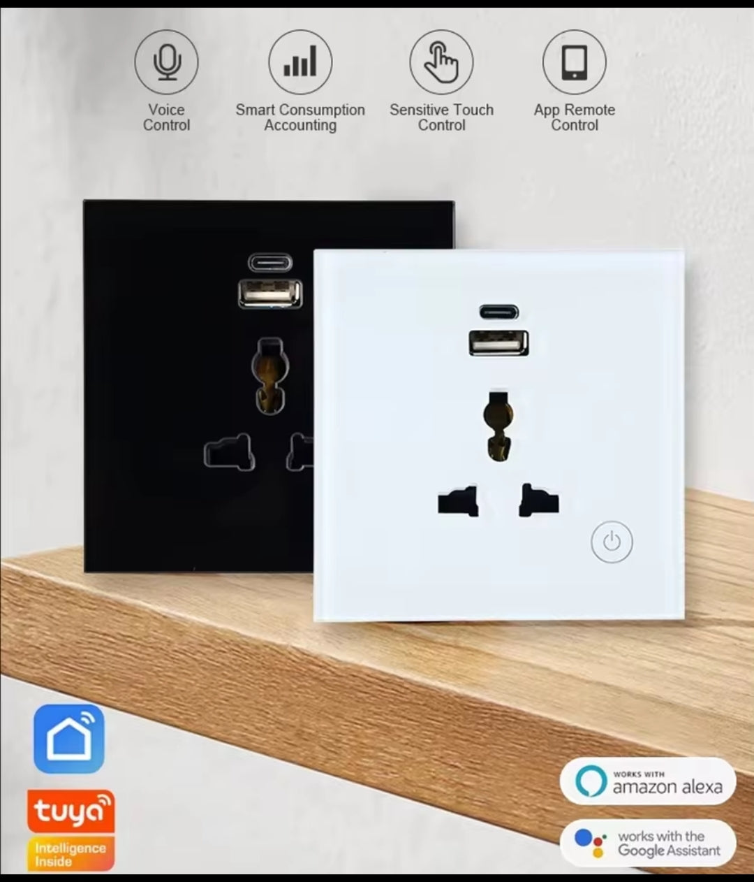 Alexa Google Voice Smart Home Tuya WIFI Control Wall Socket with USB Port Universal Electrical Plug Power US/UK Smart Switch
