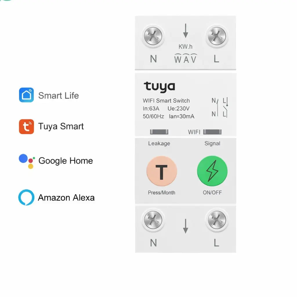 Din Rail WIFI Circuit Breaker 63A Smart Timer Switch with Unit Lock