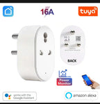 Smart plug with Tuya logo and connectivity features on a white background